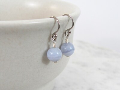 Blue Lace Agate Drop Earrings in Sterling Silver - image4